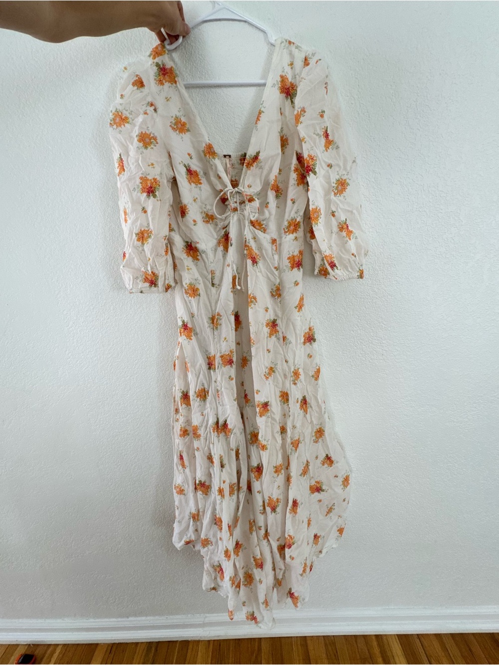 Free People Ivory Maxi Dress with Orange Floral Print - Picture 2 of 9